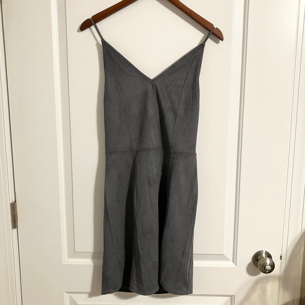 GXF Collection Gray Mini Faux Suede‎ Spaghetti Strap Cami Slip Tunic Dress Sz 4